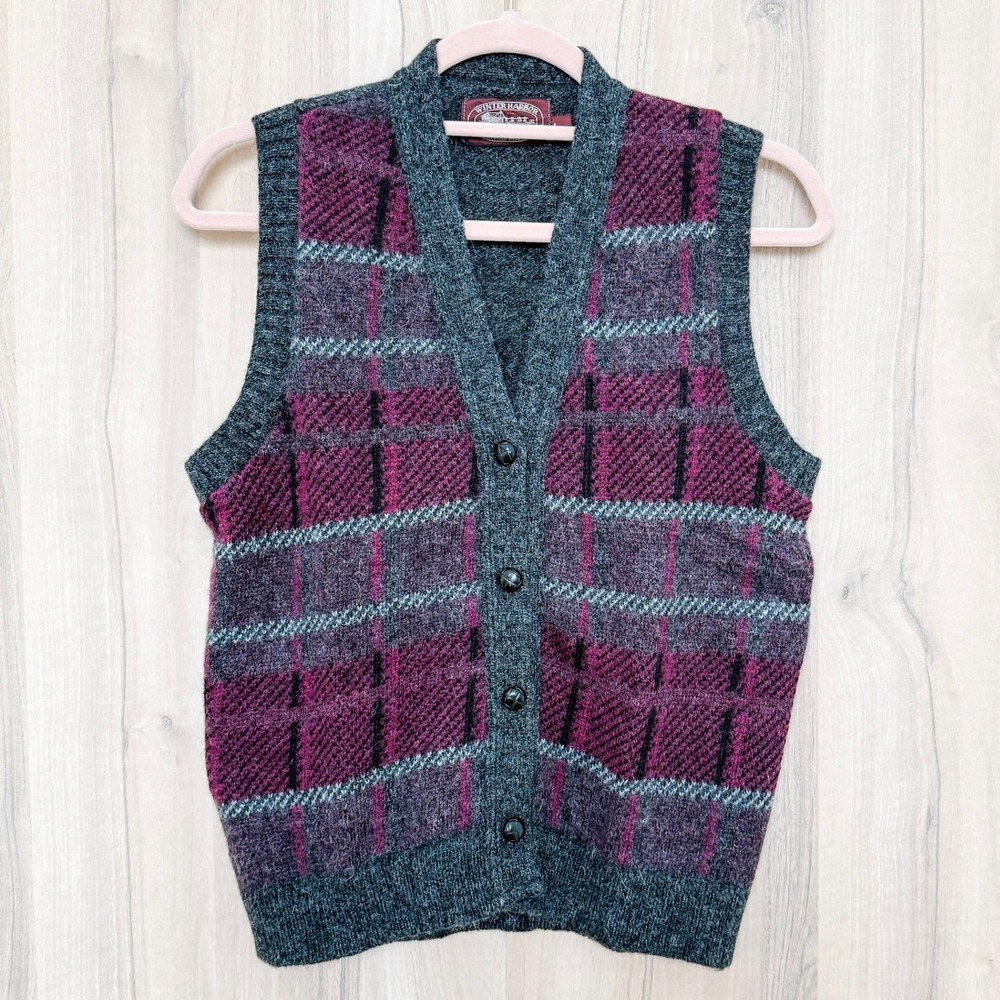 VTG Winter Harbor Womens Plaid Sweater Vest Size‎ L 90s Preppy Academia Classic